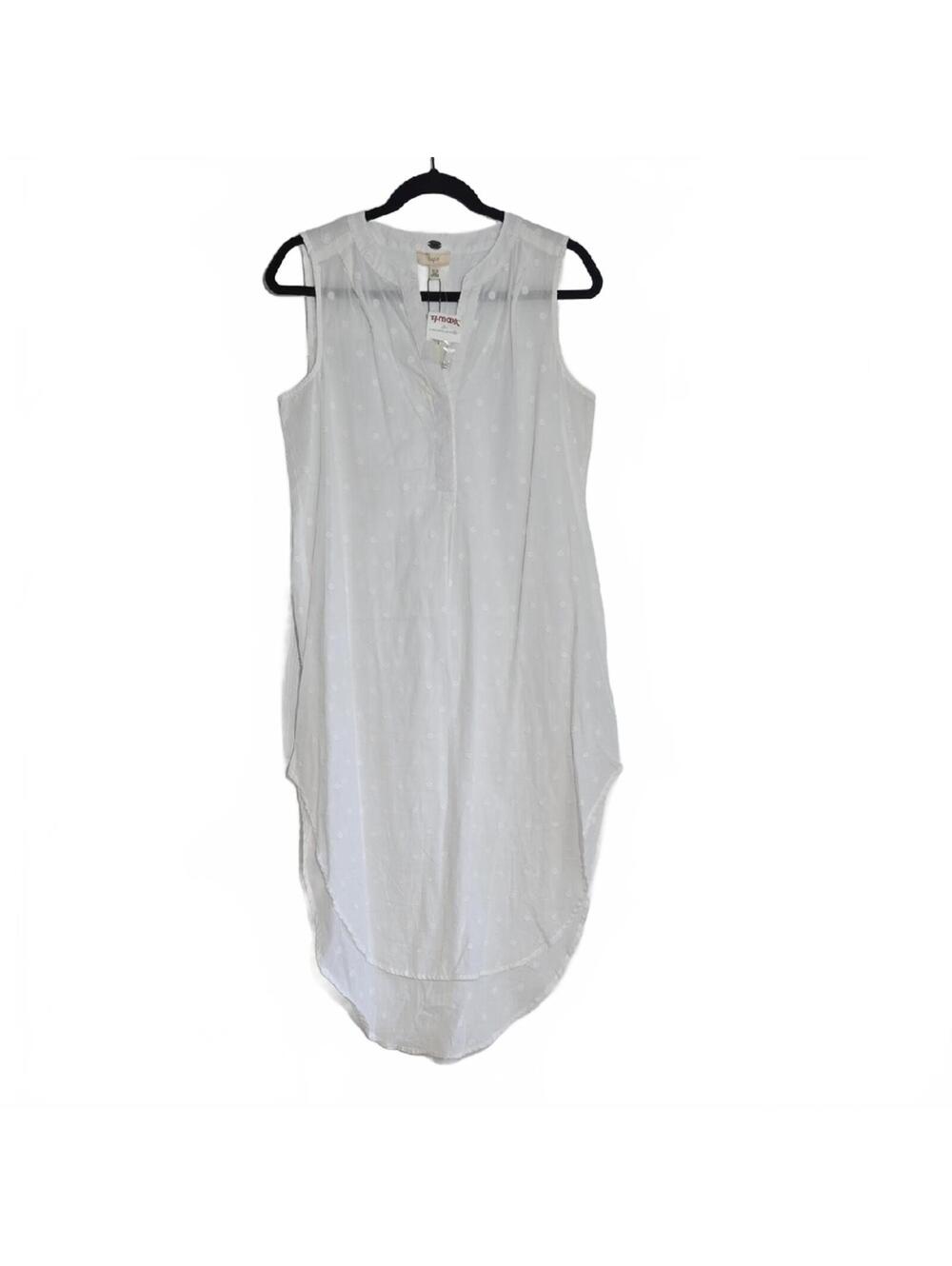 Cupio White Swiss Dotted Sleeveless Rounded High Low Hem Coverup M New